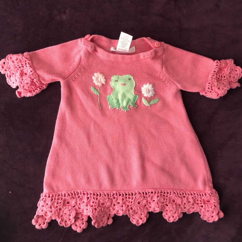 Pink Baby Dress with Frog Embroidery